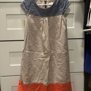 Linen feel Kids Dress in chambray, Beige, and Orange